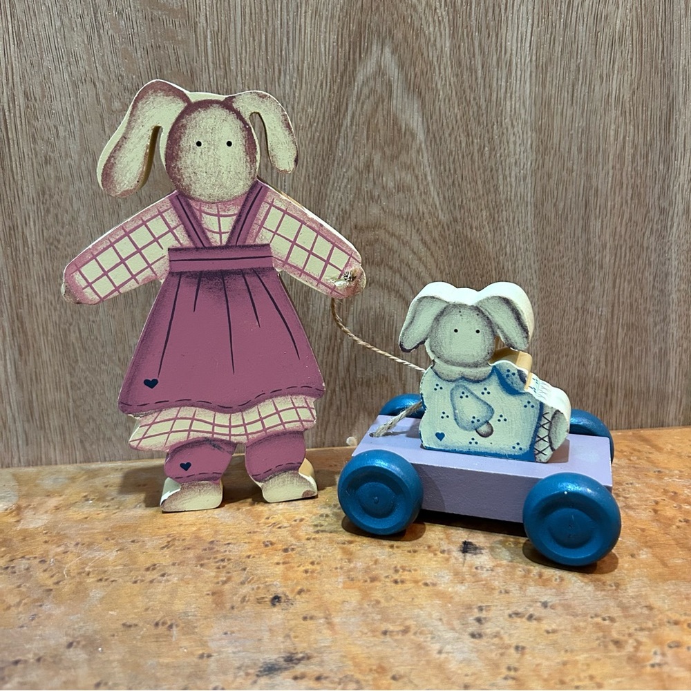 Americana Bunny Rabbit Easter Wood Decor Mama & Baby Bunny Carol Wright country